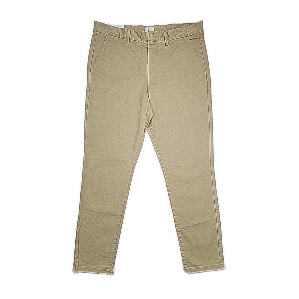 H&M Pants Khaki Tan Slim Fit Men Sz 34 x 32 Coupe Etroite Chino Flat Front NEW